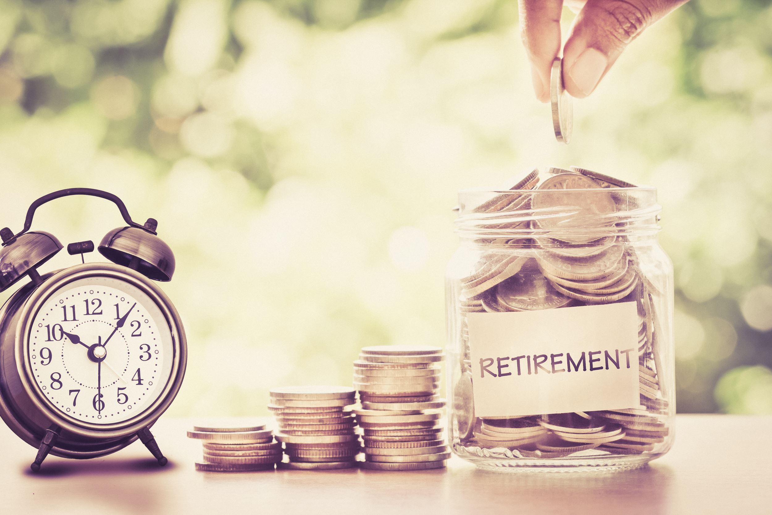 Save for retirement. Money jar